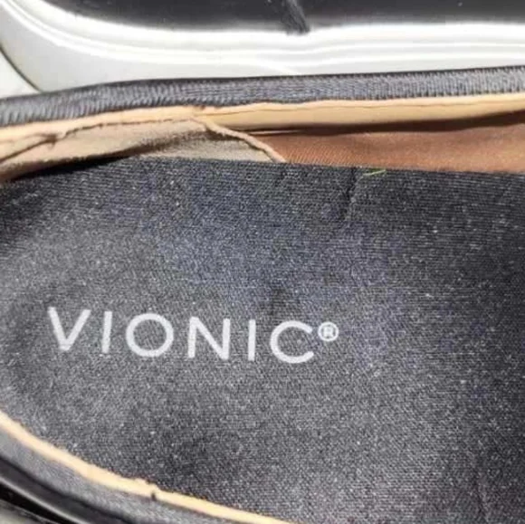 Vionic Leather Kimmie Black White Slip On Tennis Shoe Loafer Sneaker Women 7.5 - Picture 8 of 10